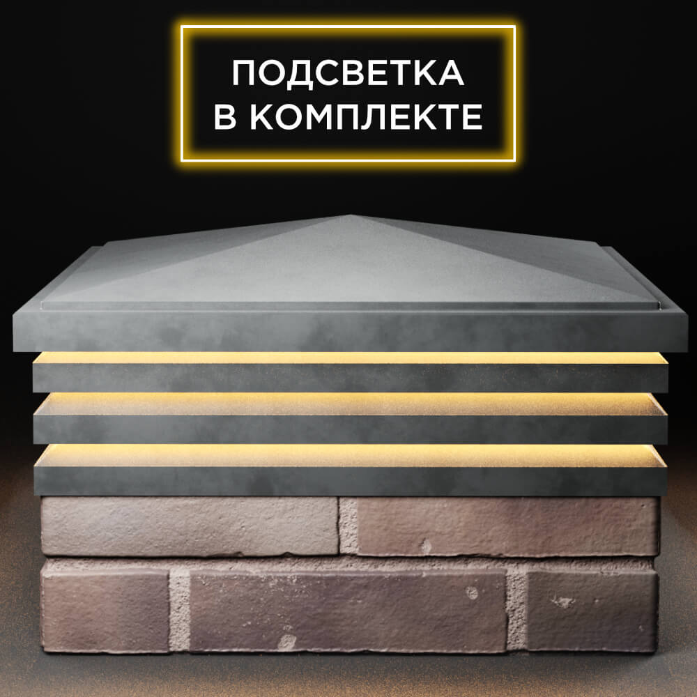 Колпак Zking Бона ХайТек Серый на столб 2х2 кирпича (513х513мм) с подсветкой Борисоглебск фото