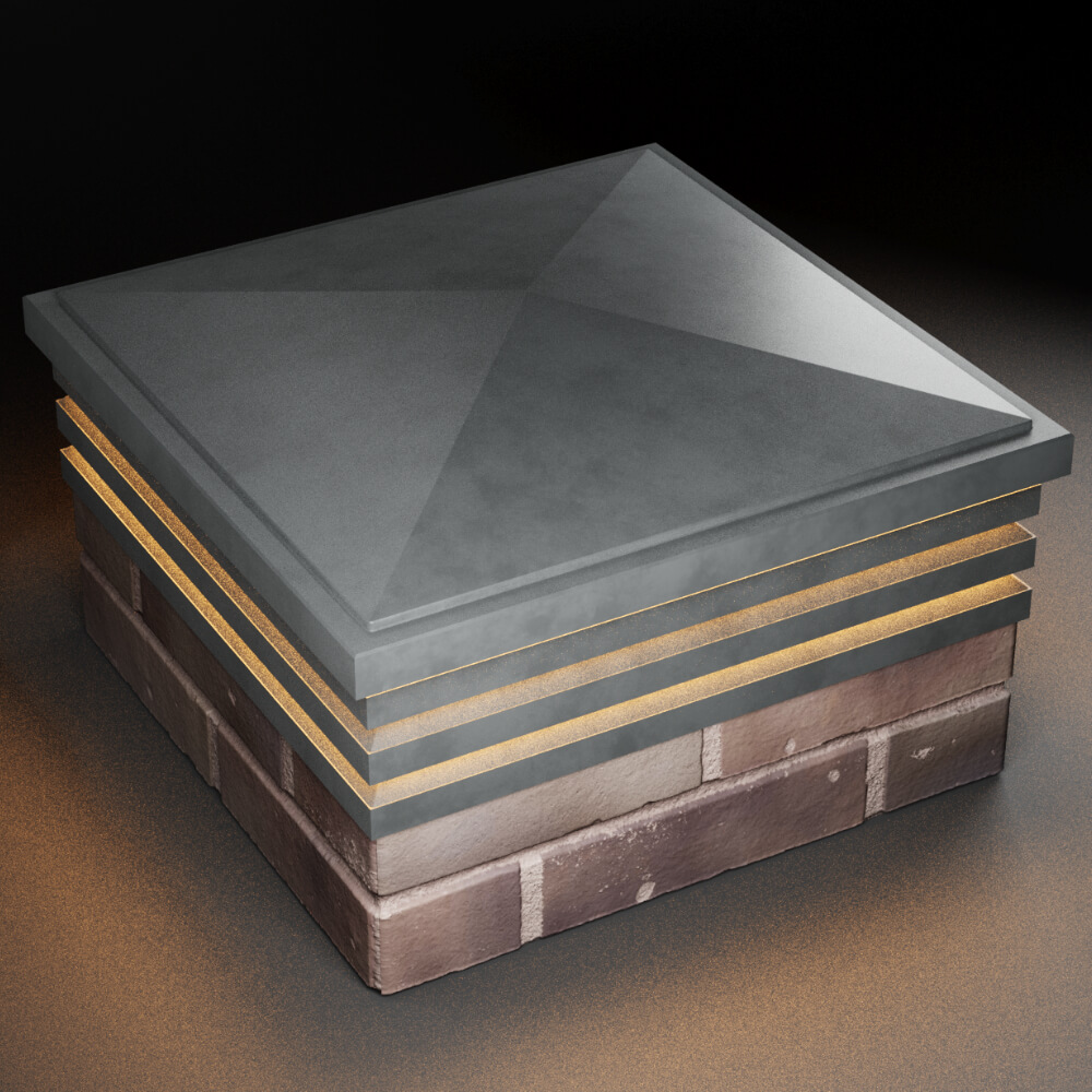 Колпак Zking Бона ХайТек Серый на столб 2х2 кирпича (513х513мм) с подсветкой в Борисоглебске фото