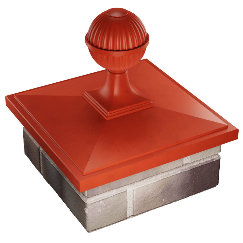 Колпак Zking БонаМоно Красный с шаром на столб 1.5х1.5 кирпича (385х385, 400х400мм) в сборе в Борисоглебске фото